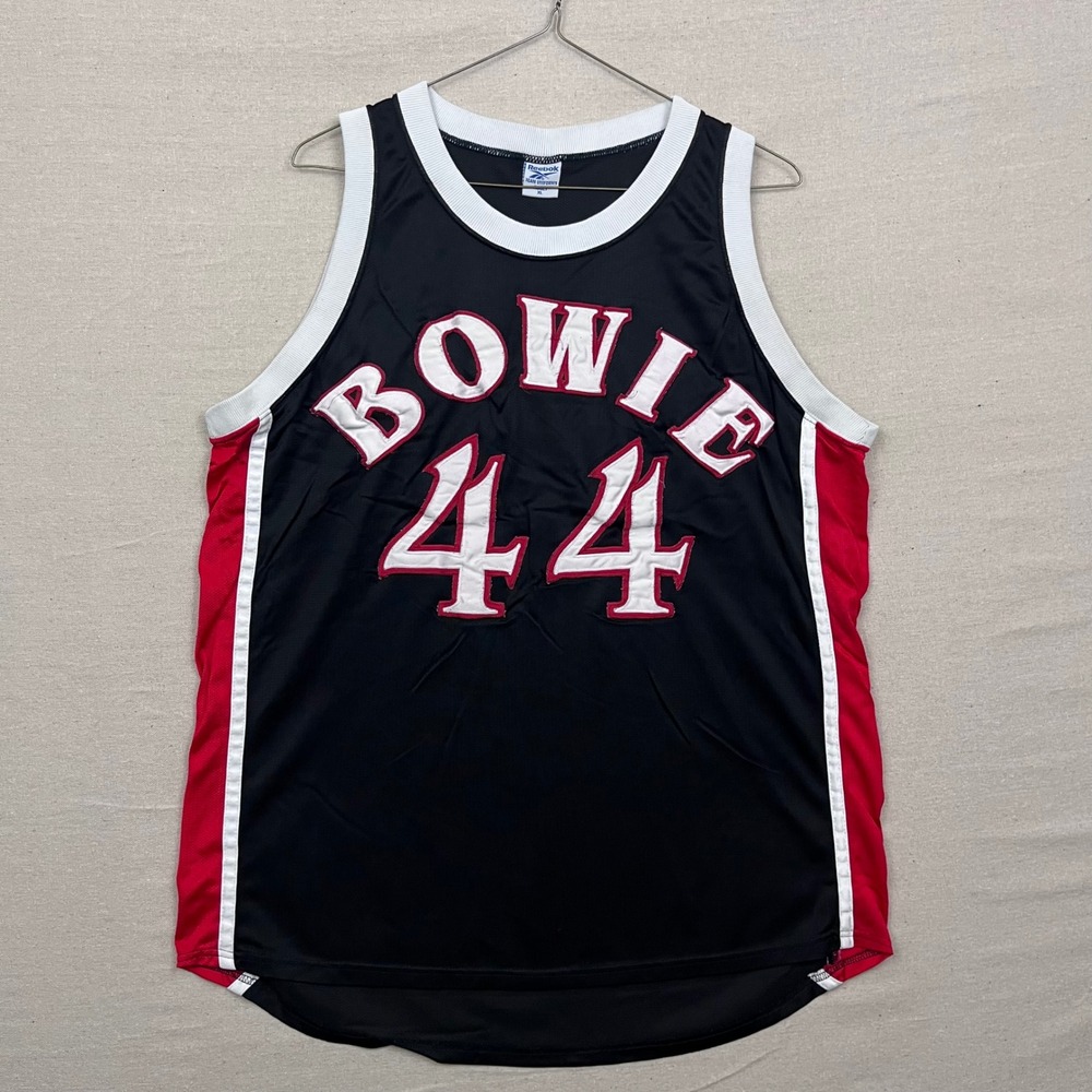 Vintage Reebok Bowie 44 Basketball Jersey Black Red White Adult XL Team Uniforms